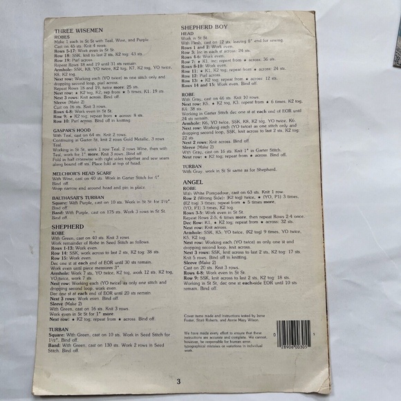 Knit Nativity Scene Knitting Pattern #305 Leaflet 9 Figures Leisure Arts Vintage - Picture 7 of 7